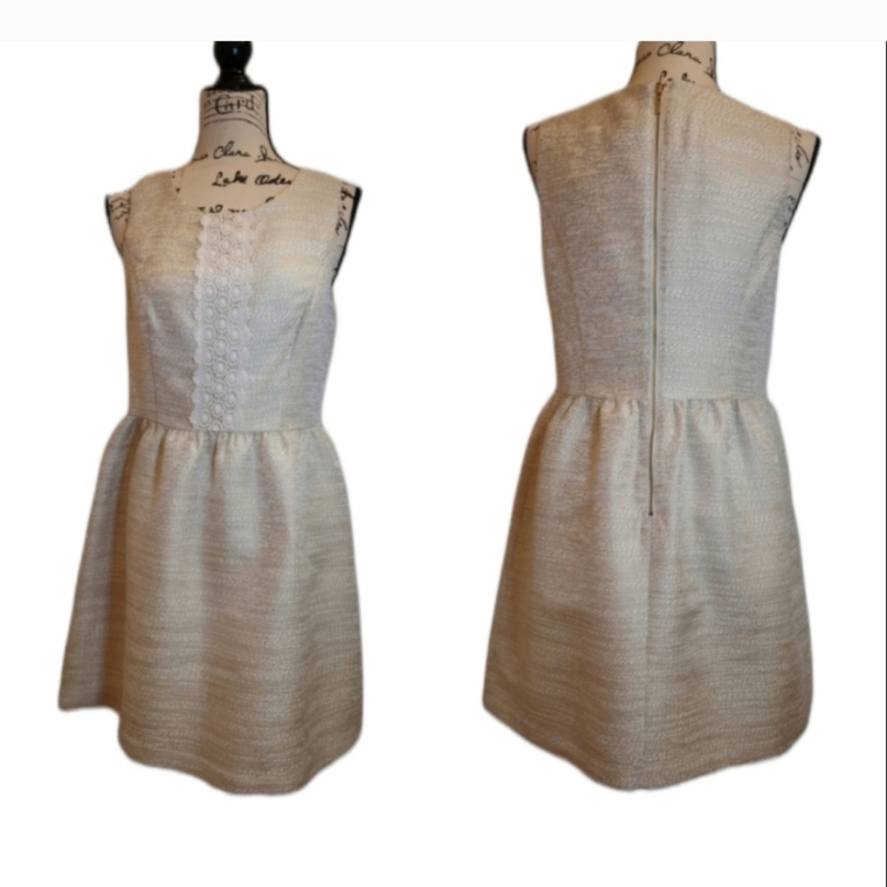 Kensie Cream Fit & Flare Textured Lace Dress Medium - Picture 2 of 7